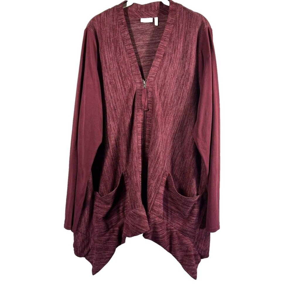 LOGO Lori Goldstein Cardigan L Asymmetrical Hem Pockets Full Zip Lagenlook Y2K